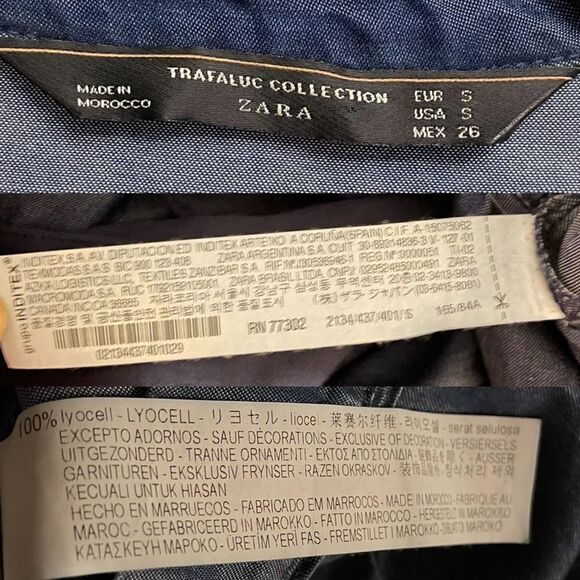 ZARA One Piece Long Sleeve Wide Leg Pants Jumpsuit Chambray Blue S - Picture 9 of 9